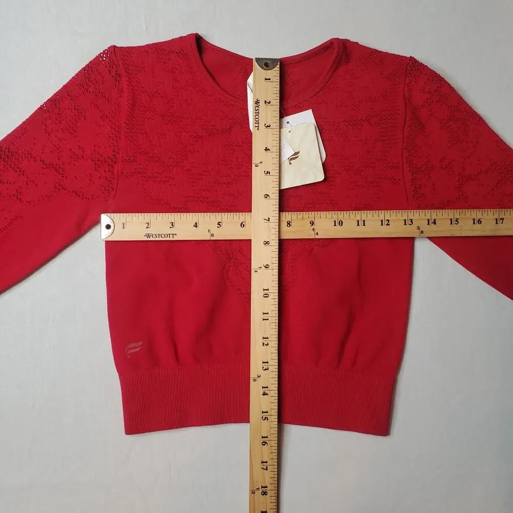 Fabletics Womens Size S NWT Seamless Lace Top Floral Long Sleeve Red LS1935477